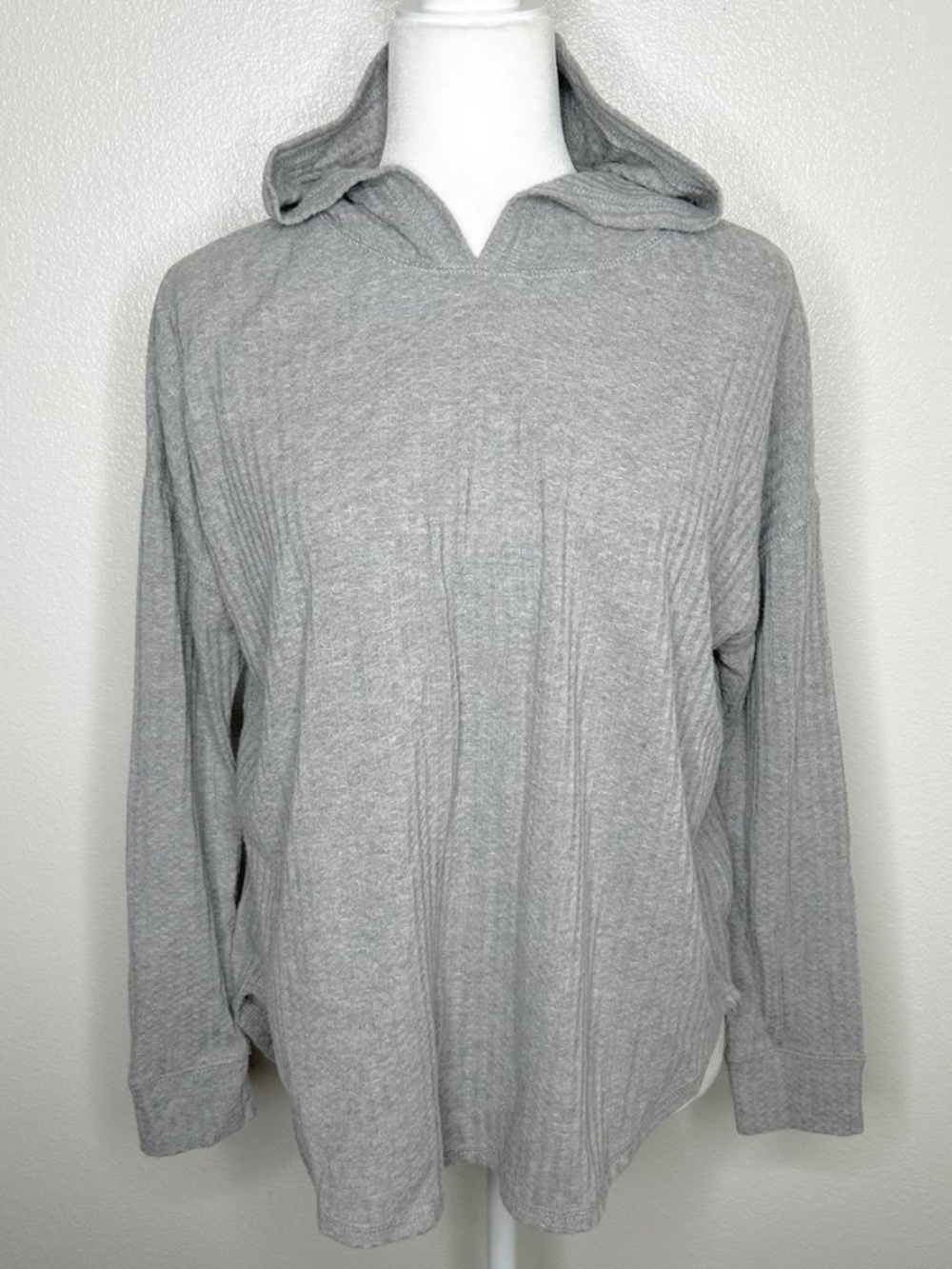 Chaser Womens Gray Waffle Knit Hooded Long Sleeve Relaxed Top Shirt Size M